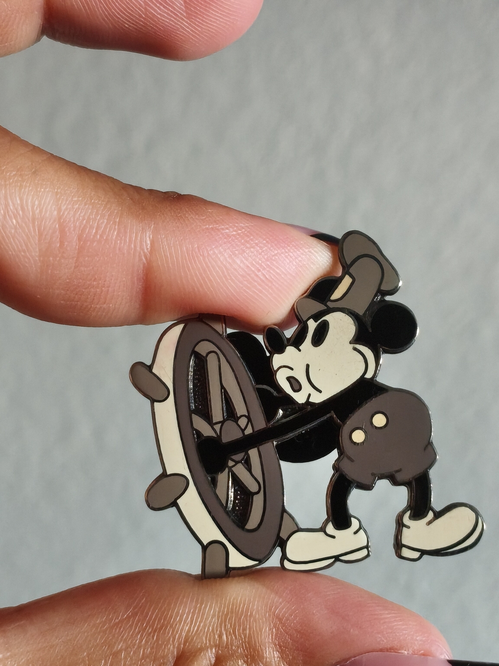 Disney Steamboat Mickey Enamel Pin in Black & Cream